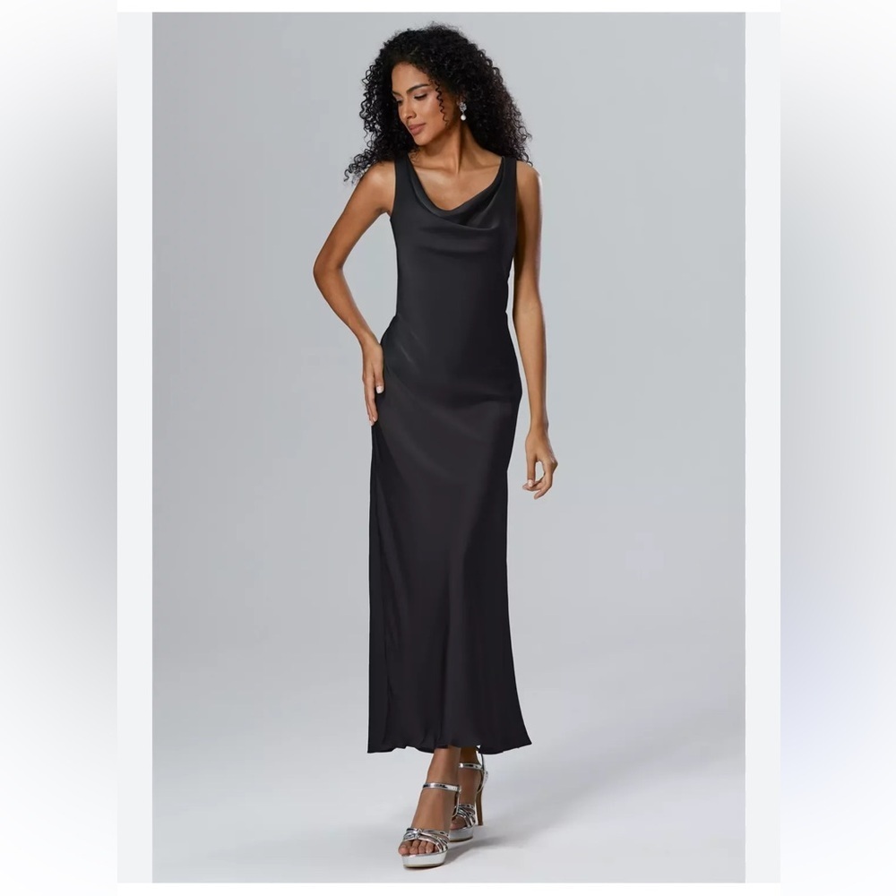 Revolve Protagonist black draped slip dress